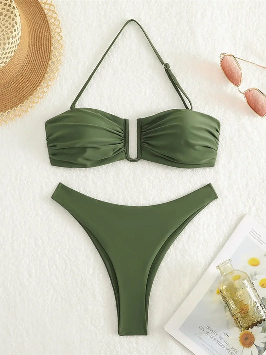 SOY CAPRICHOSA Bikini Bandeau con Detalle en U - Conjunto de Dos Piezas para Mujer