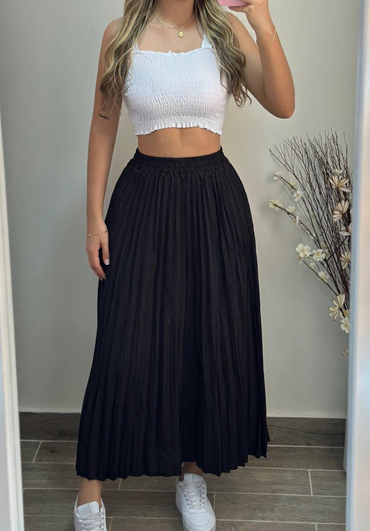 SOY CAPRICHOSA Conjunto Falda Plisada Maxi de Cintura Alta con Crop Top Corrugado - Elegante y Versátil